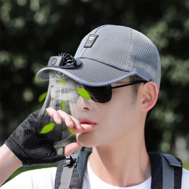 Man demonstrating airflow from the Solar Fan Cap