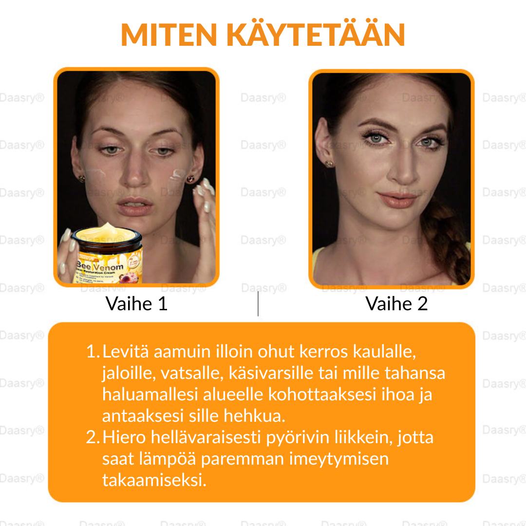 Ourlyard® Botox Mehiläismyrkky Ihon Uudistusvoide – Ikääntymisen merkkien vähentäjä, Kosteuttava, Ihoa kiinteyttävä ja kohottava, Ihon korjaava, Tasaisen sävyn edistäjä, Aknen ja tummien läiskien hoito, Syylien ja luomien poisto sekä Psoriaasin lievitys.