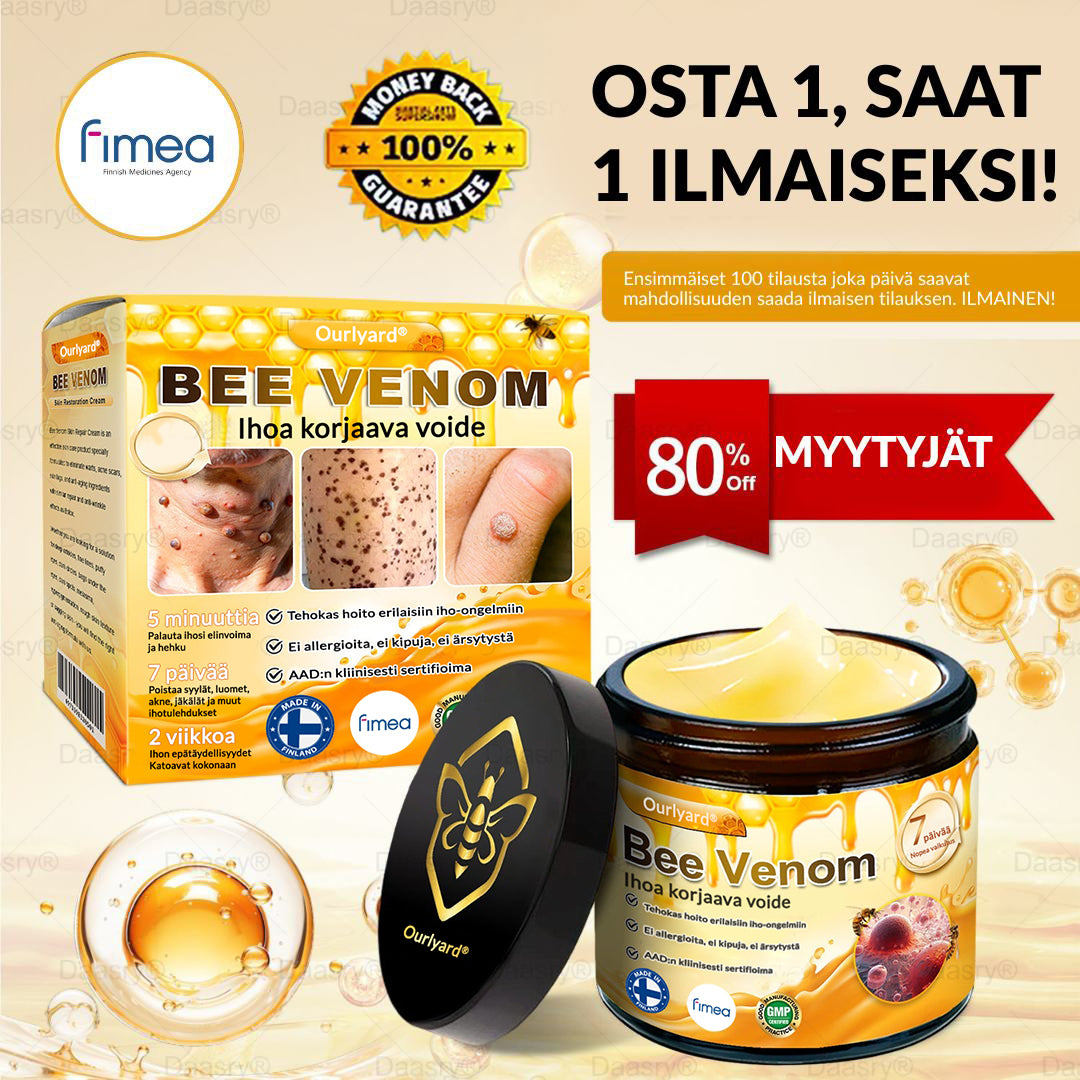 Ourlyard® Botox Mehiläismyrkky Ihon Uudistusvoide – Ikääntymisen merkkien vähentäjä, Kosteuttava, Ihoa kiinteyttävä ja kohottava, Ihon korjaava, Tasaisen sävyn edistäjä, Aknen ja tummien läiskien hoito, Syylien ja luomien poisto sekä Psoriaasin lievitys.