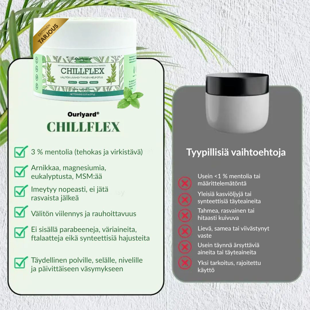 🎁𝐎𝐟𝐟𝐢𝐜𝐢𝐚𝐥 𝐒𝐭𝐨𝐫𝐞: 𝐎𝐮𝐫𝐥𝐲𝐚𝐫𝐝® Chillflex Mint Kivunlievitysvoide Vallankumouksellinen FDA:n hyväksymä voide poistaa kroonisen kivun vain 48 tunnissa – ei pillereitä, ei tuhansien eurojen lääkärikuluja!