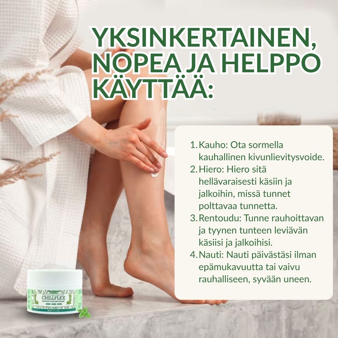 🎁𝐎𝐟𝐟𝐢𝐜𝐢𝐚𝐥 𝐒𝐭𝐨𝐫𝐞: 𝐎𝐮𝐫𝐥𝐲𝐚𝐫𝐝® Chillflex Mint Kivunlievitysvoide Vallankumouksellinen FDA:n hyväksymä voide poistaa kroonisen kivun vain 48 tunnissa – ei pillereitä, ei tuhansien eurojen lääkärikuluja!