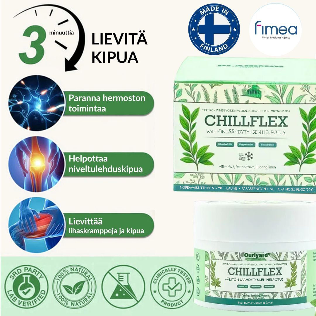 🔥Virallinen myymälä: Ourlyard® Chillflex Mint Kipua Lievittävä Voide (Hoito niveltulehdukseen, hermosärkyyn, reumasairauksiin, lihaskramppeihin, nykimisiin ja urheiluvammoihin)