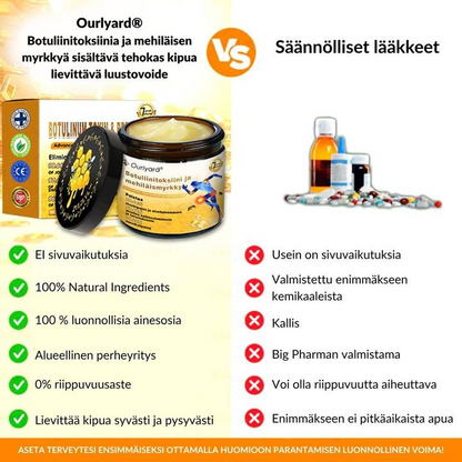 ⚡📢Ourlyard® Botuliinitoksiini ja Mehiläismyrkky Kipua Lievittävä ja Luita Parantava Kaksivaikutteinen Rauhoittava Voide