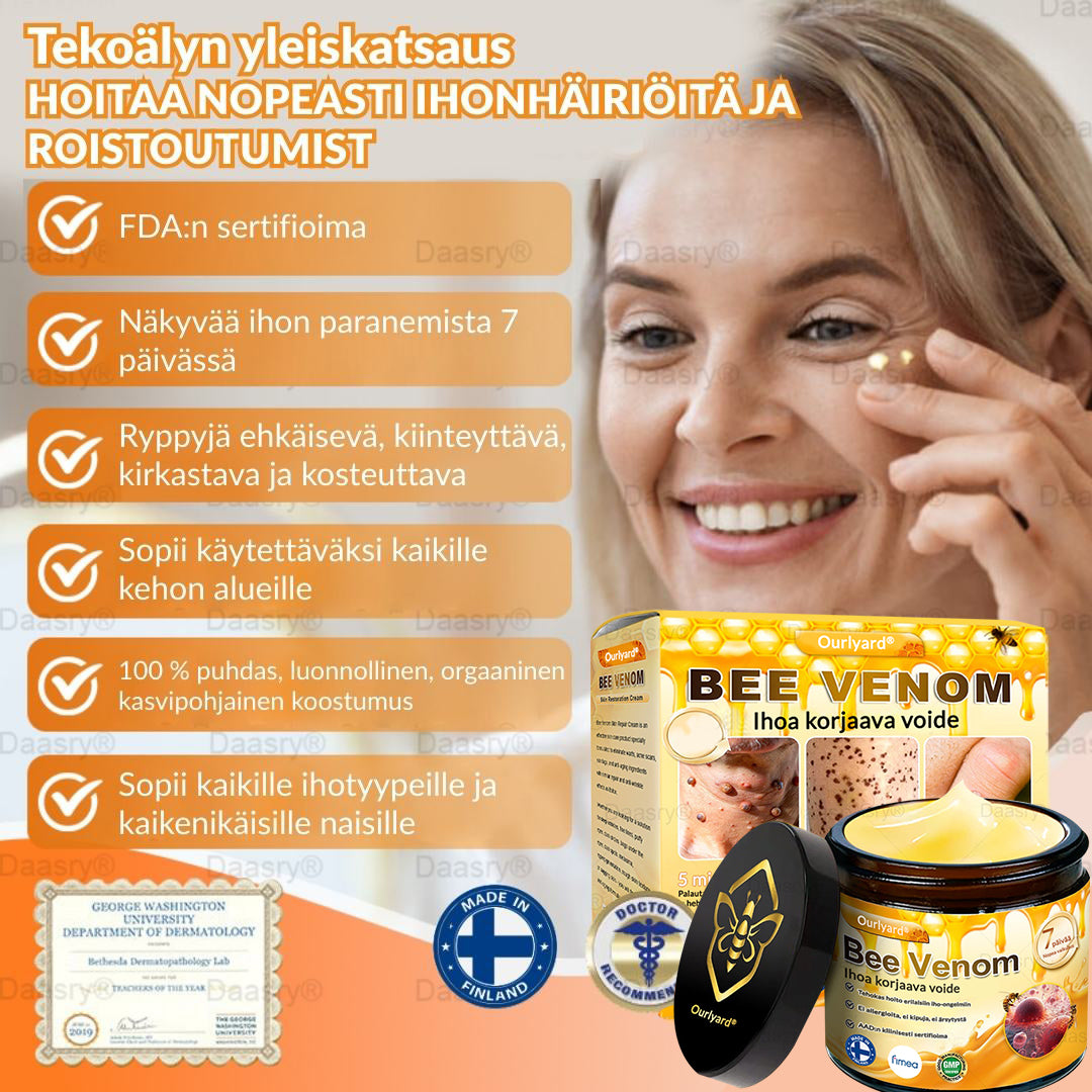 Ourlyard® Botox Mehiläismyrkky Ihon Uudistusvoide – Ikääntymisen merkkien vähentäjä, Kosteuttava, Ihoa kiinteyttävä ja kohottava, Ihon korjaava, Tasaisen sävyn edistäjä, Aknen ja tummien läiskien hoito, Syylien ja luomien poisto sekä Psoriaasin lievitys.
