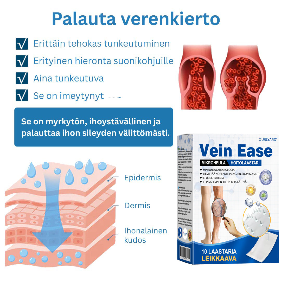 🔥Aikarajoitettu tarjous – Ourlyard® Vein Ease -mikroneulahoitolaastari – leikattava (hämähäkkisuonille, suonikohjuille, turvotukseen ja jalkojen väsymykseen)