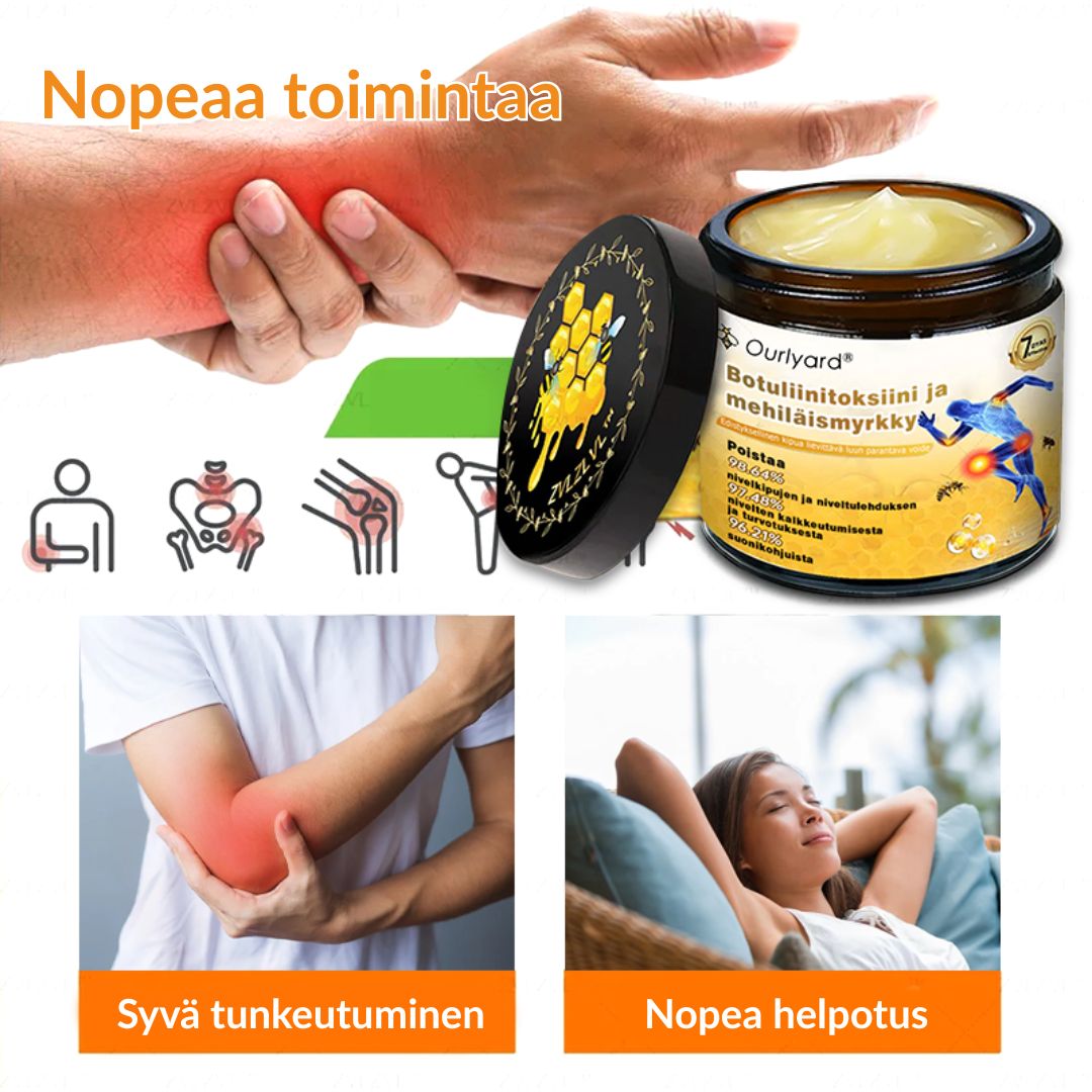 ⚡📢Ourlyard® Botuliinitoksiini ja Mehiläismyrkky Kipua Lievittävä ja Luita Parantava Kaksivaikutteinen Rauhoittava Voide