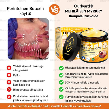 Ourlyard® Botox Mehiläismyrkky Ihon Uudistusvoide – Ikääntymisen merkkien vähentäjä, Kosteuttava, Ihoa kiinteyttävä ja kohottava, Ihon korjaava, Tasaisen sävyn edistäjä, Aknen ja tummien läiskien hoito, Syylien ja luomien poisto sekä Psoriaasin lievitys.