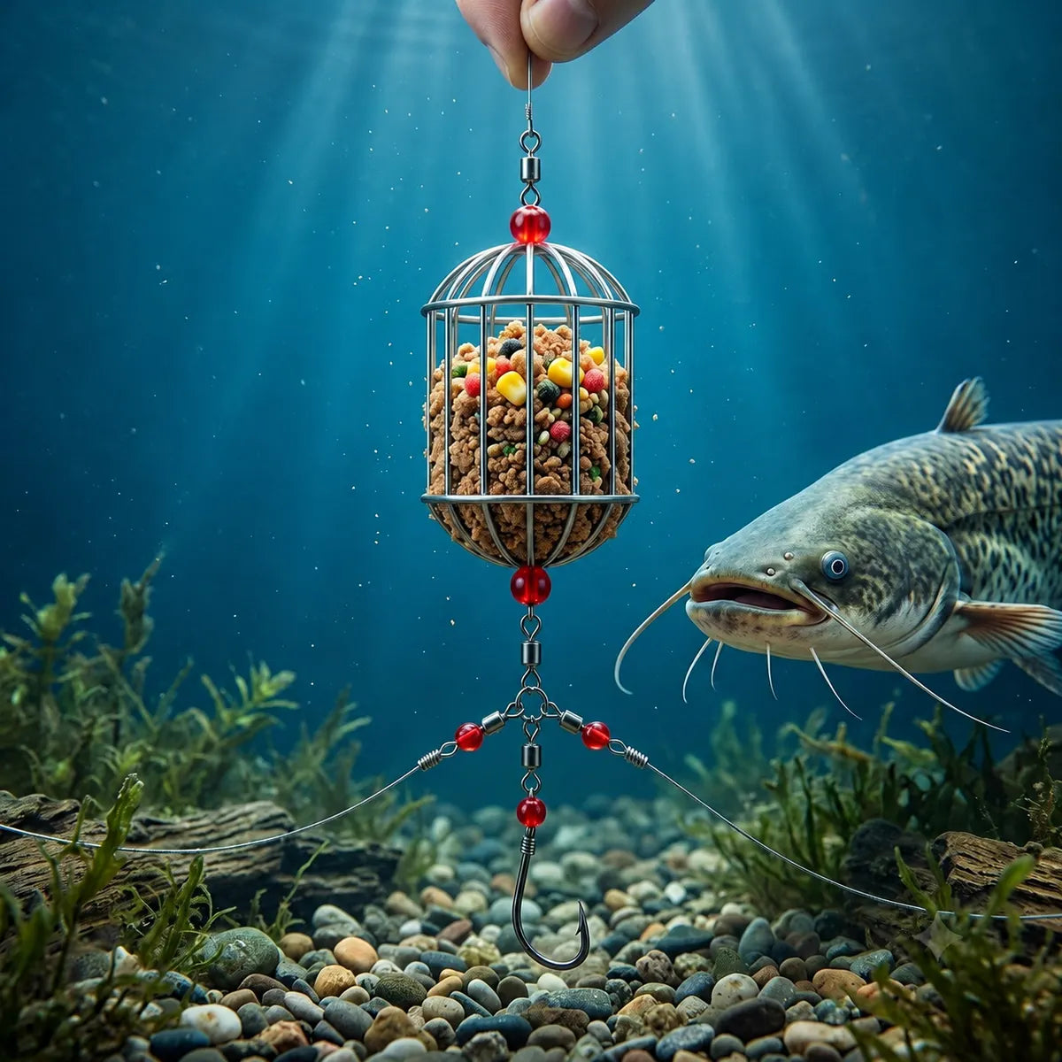 stainless steel fishing bait cage feeder demonstration