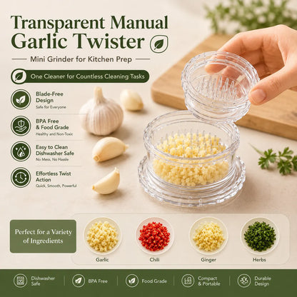 Transparent Manual Garlic Twister Mini Grinder for Kitchen Prep