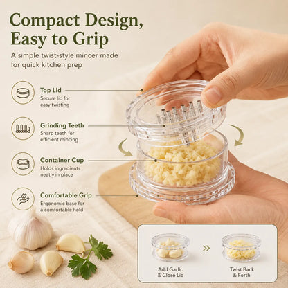 Transparent Manual Garlic Twister Mini Grinder for Kitchen Prep