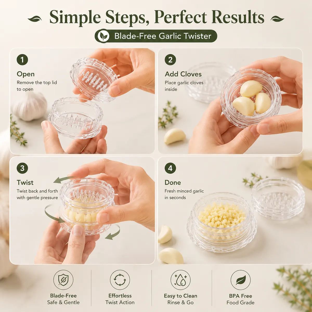 Transparent Manual Garlic Twister Mini Grinder for Kitchen Prep