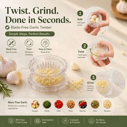 Transparent Manual Garlic Twister Mini Grinder for Kitchen Prep